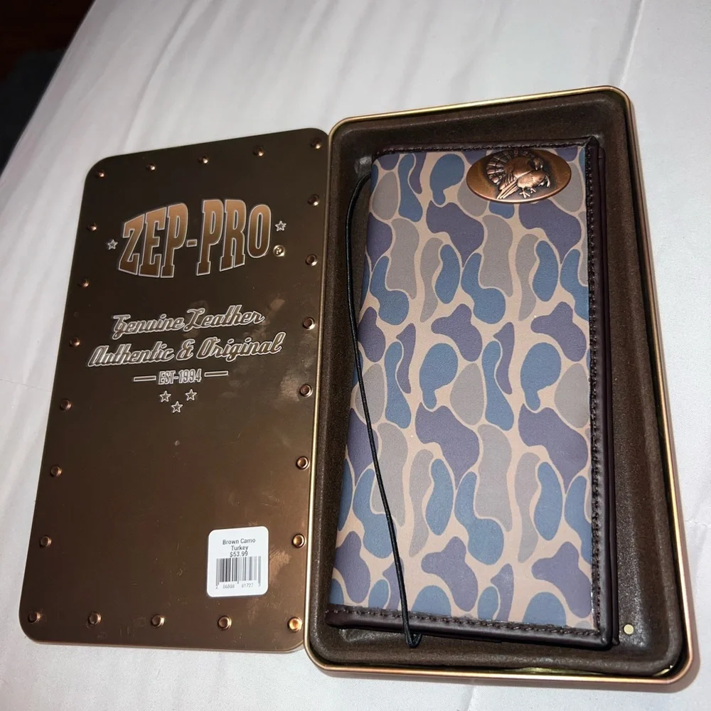 Zep-Pro Camouflage Turkey Theme Men's Credit Card Wallet Brown Blue Beige